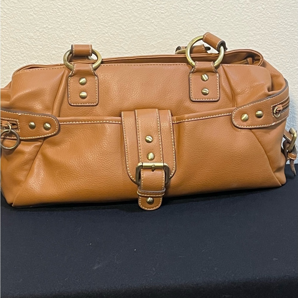 Nine West Vintage Dark Camel Shoulder Bag with Gold Accents & Plenty of Pockets